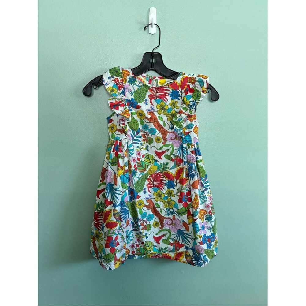 Mini Boden Floral Ruffle Sleeve Kids Dress Jungle Print Summer Sz 6-7 Medium